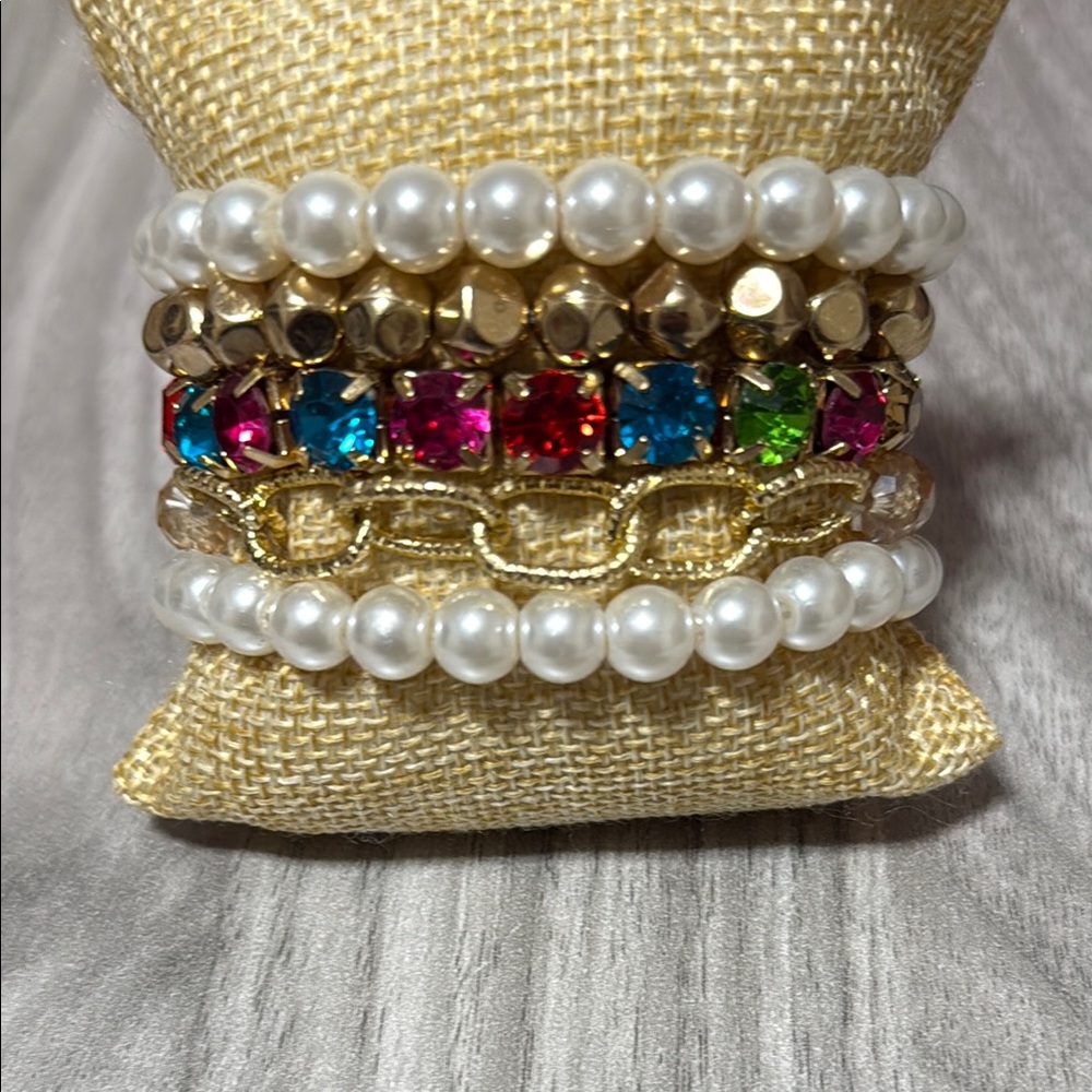 Elegant Gold and Multicolor Beaded Bracelet Set